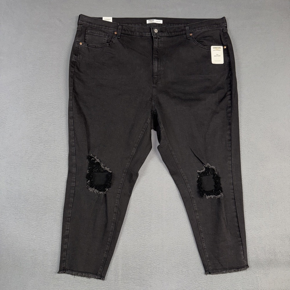 Signature Levis Jeans Womens 26 Plus Black 90's Mom Jeans Stretch Distressed NWT